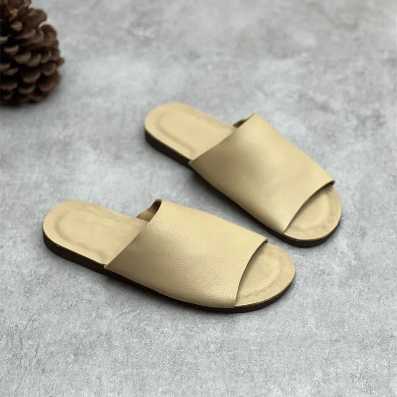 Genuine Leather Slippers for Women Flat in Coffee/Red/Brown/Apricot