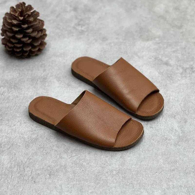 Genuine Leather Slippers for Women Flat in Coffee/Red/Brown/Apricot