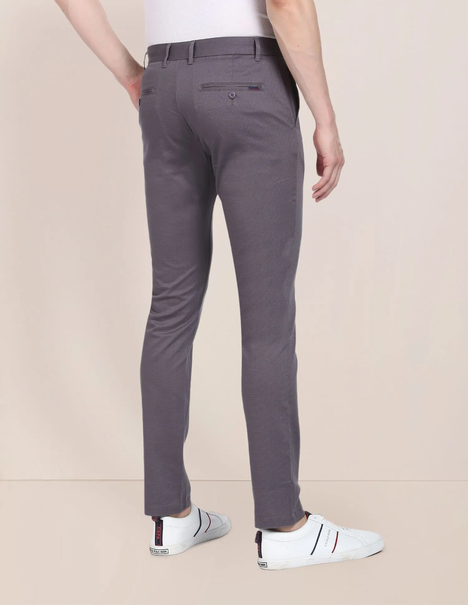 Geometric Patterned Weave Casual Trousers