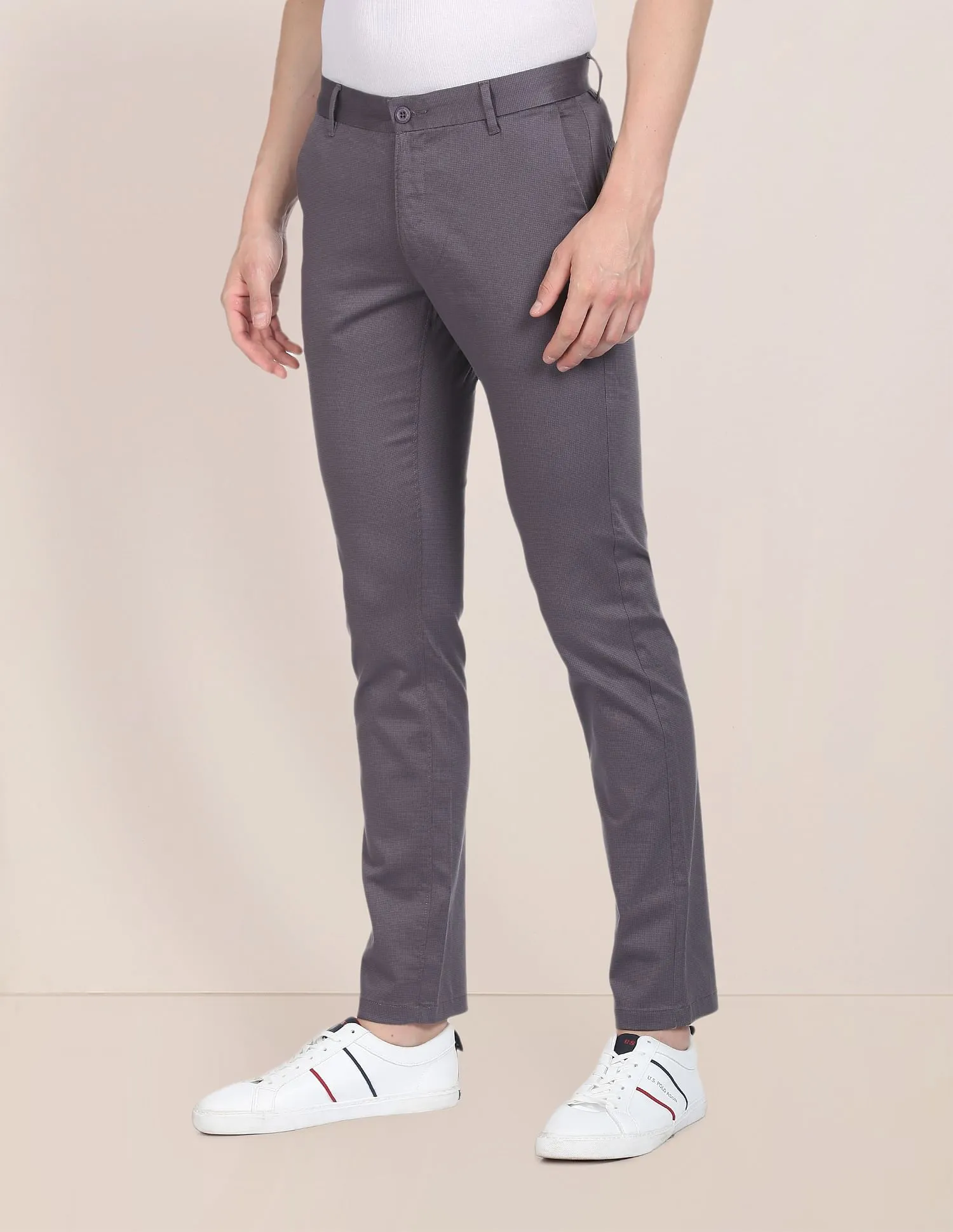 Geometric Patterned Weave Casual Trousers