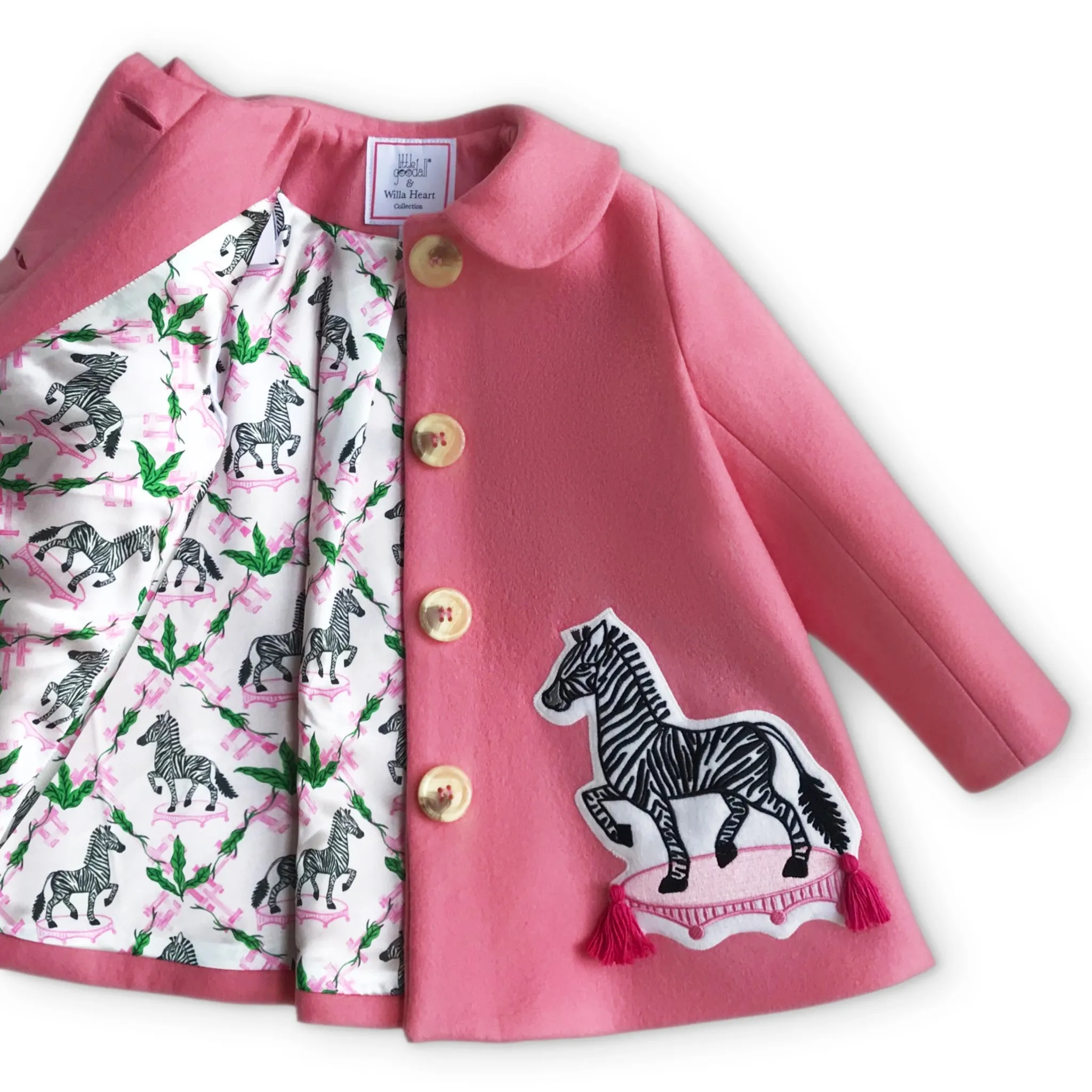 Girls Pink Zebra Coat - Willa Heart Collection