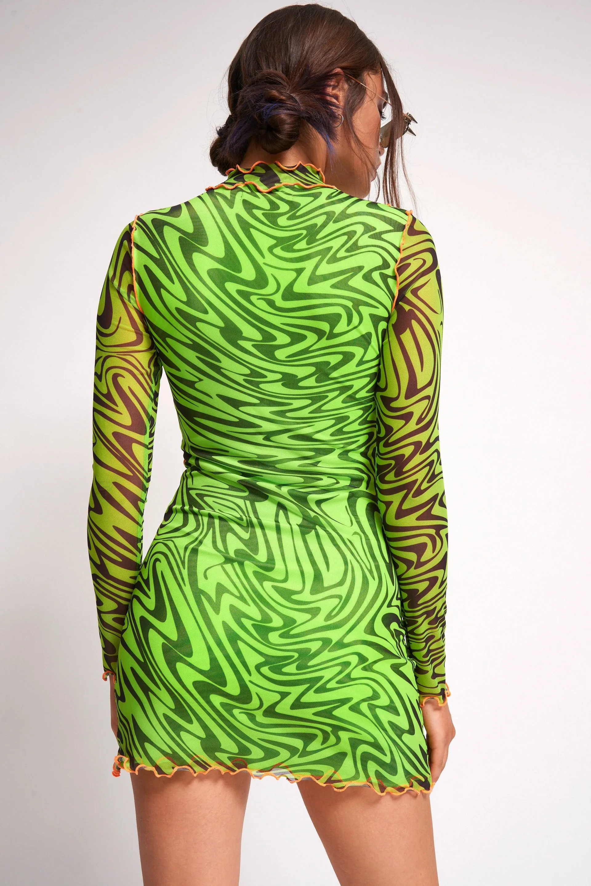 Green Psychedelic Printed Mini Dress