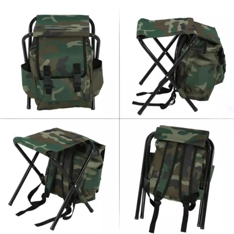 Lightweight Folding Fishing Stool Backpack Chair With Cooler Bag Camping Stool