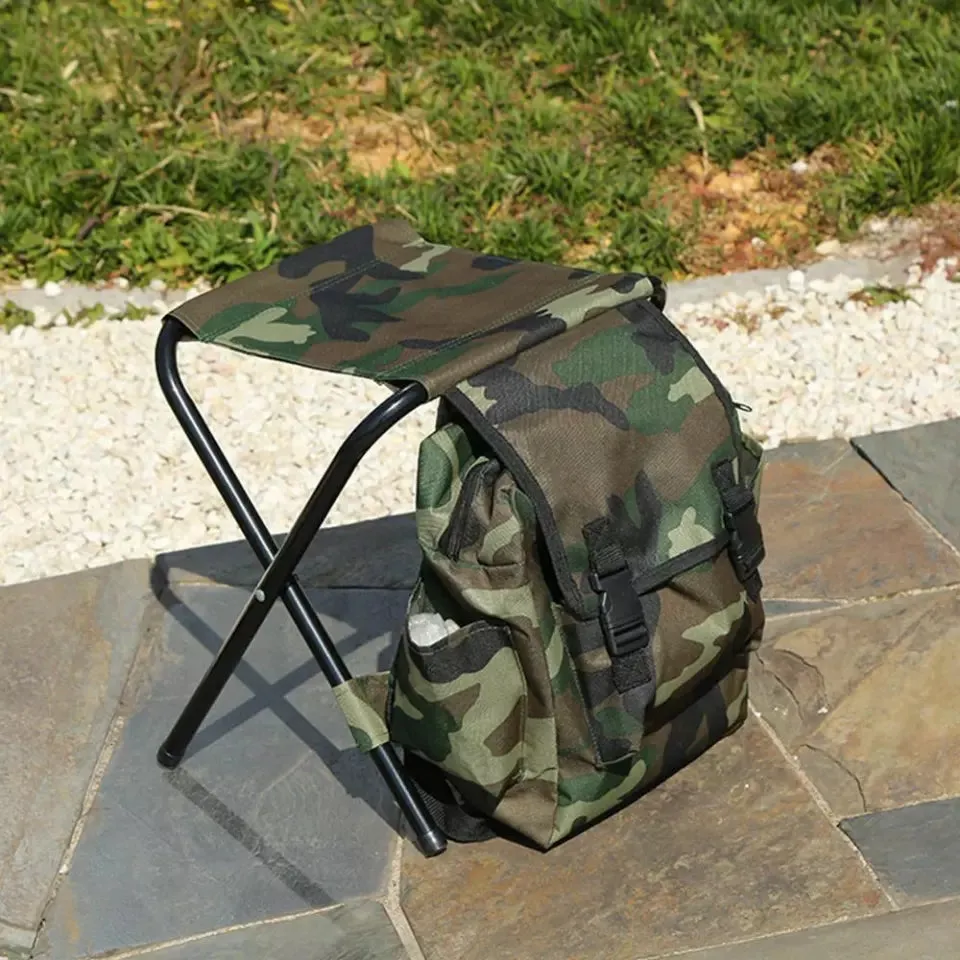 Lightweight Folding Fishing Stool Backpack Chair With Cooler Bag Camping Stool