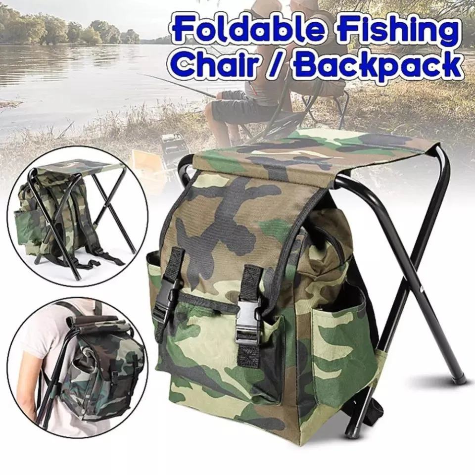 Lightweight Folding Fishing Stool Backpack Chair With Cooler Bag Camping Stool