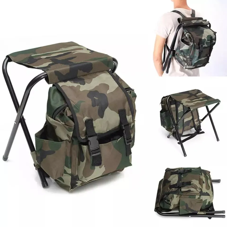 Lightweight Folding Fishing Stool Backpack Chair With Cooler Bag Camping Stool