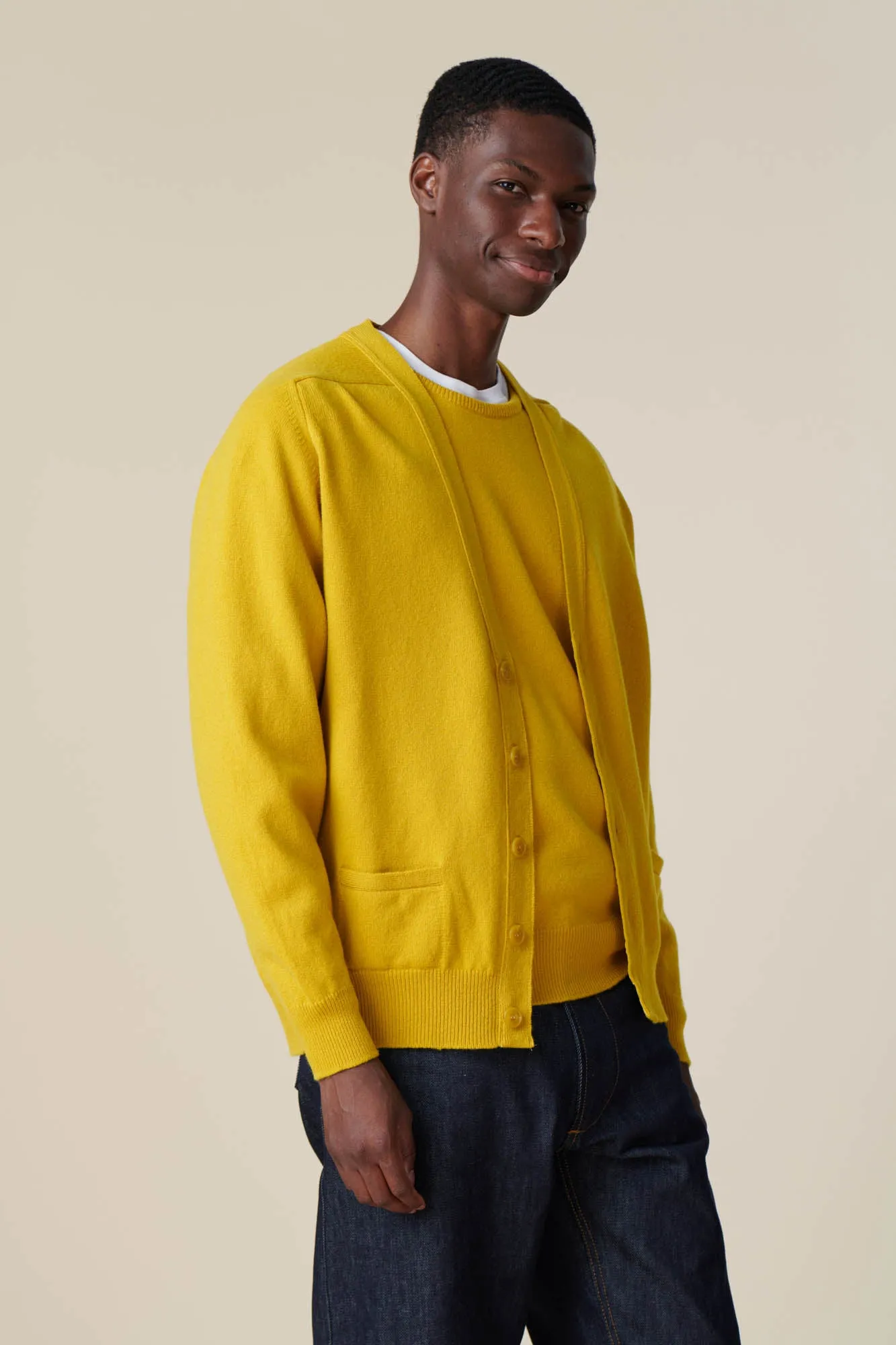 Men's Lambswool Cardigan - Piccalilli Yellow