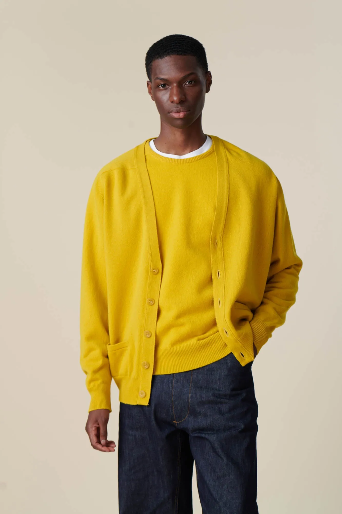 Men's Lambswool Cardigan - Piccalilli Yellow