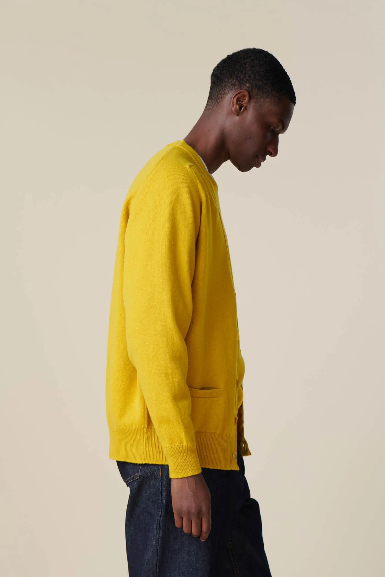 Men's Lambswool Cardigan - Piccalilli Yellow