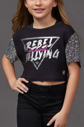 Mesh Crystal Couture Rebel Against Bullying Cropped Tee - Special Order