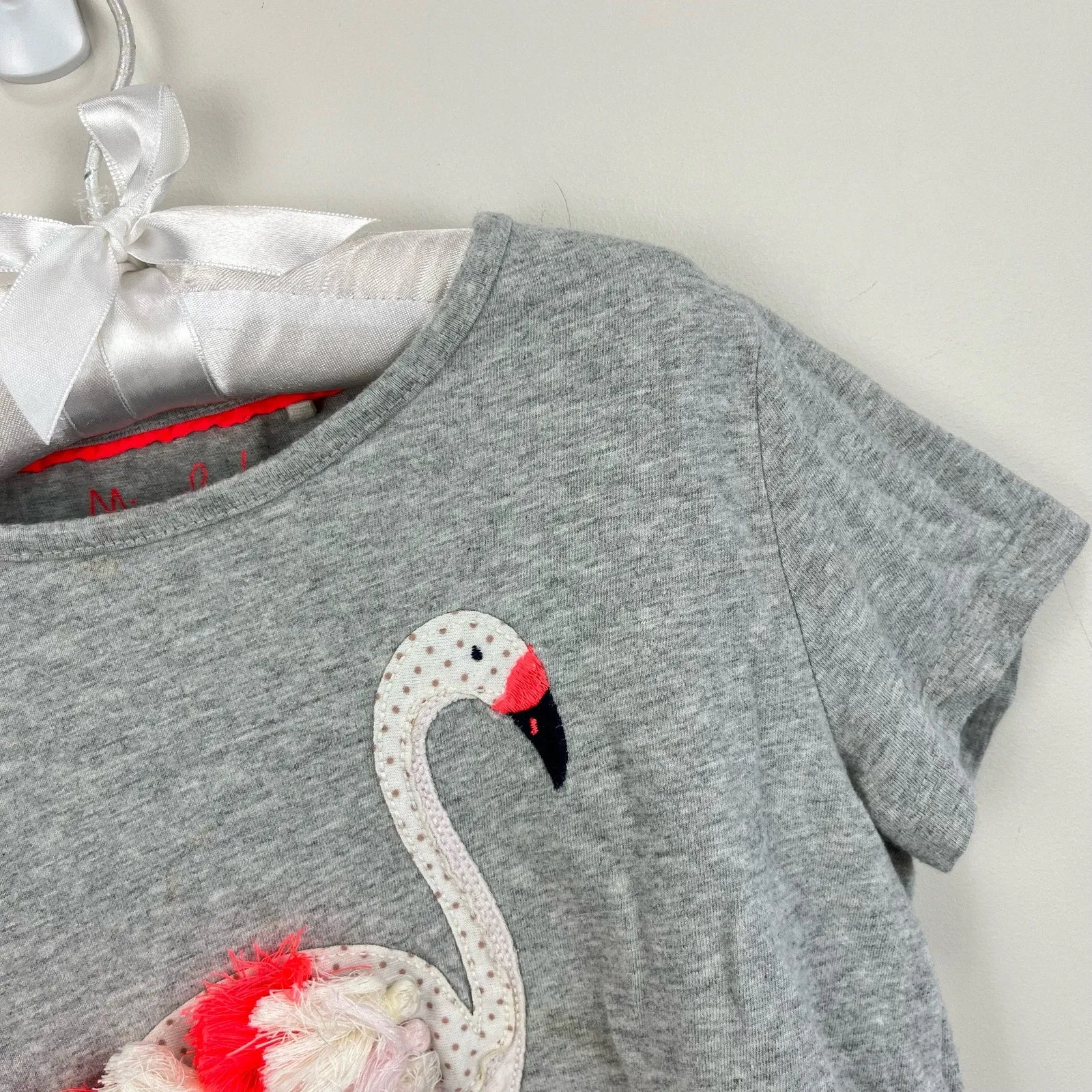 MIni Boden Applique Flamingo Tassels T-Shirt 6-7