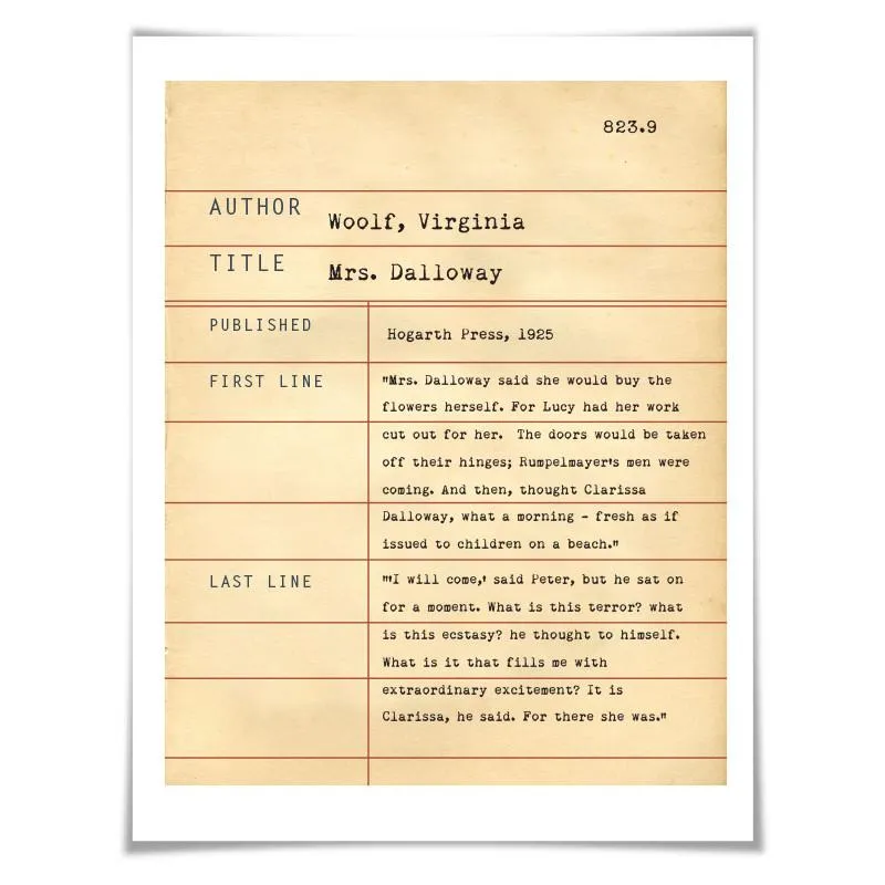 Mrs. Dalloway by Virginia Woolf. Literary Art Print. 5 Sizes. Library Card. Book Lovers Gift. Literature