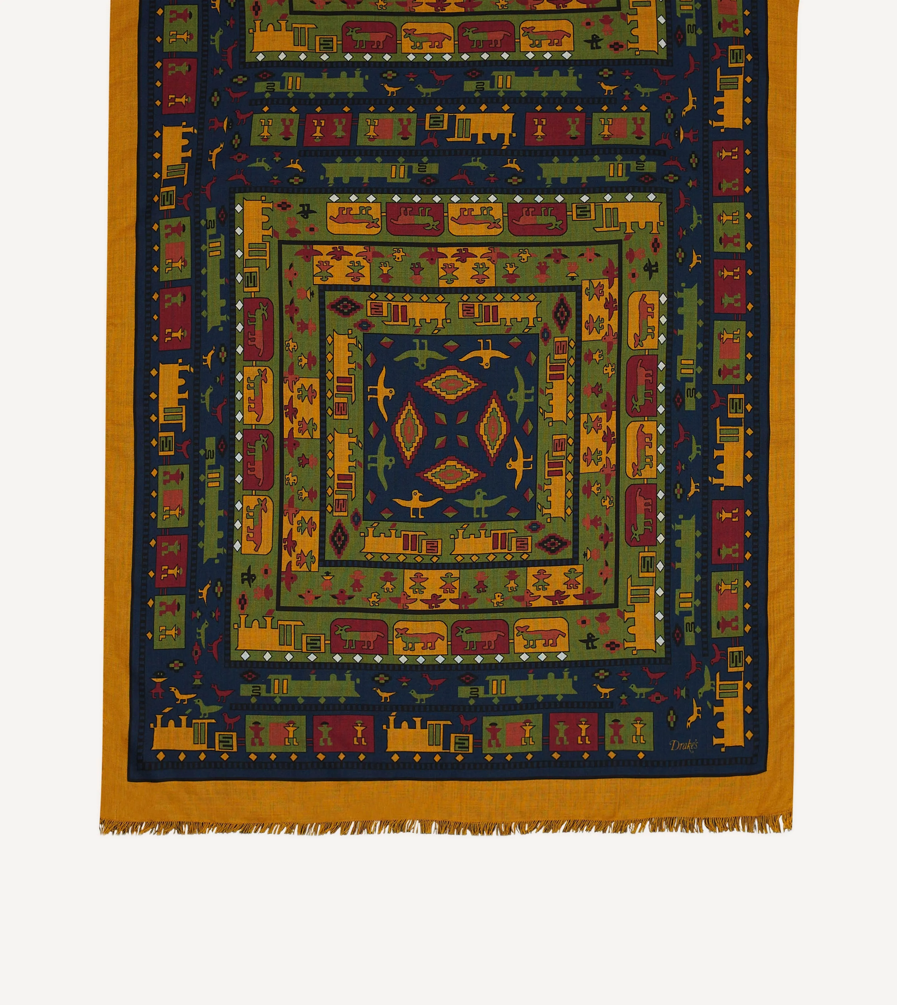 Navy and Yellow Navajo Print Wool-Silk Scarf