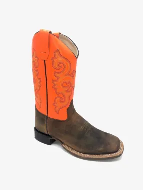 'Old West' Youth Western Broad Square Toe - Brown / Orange