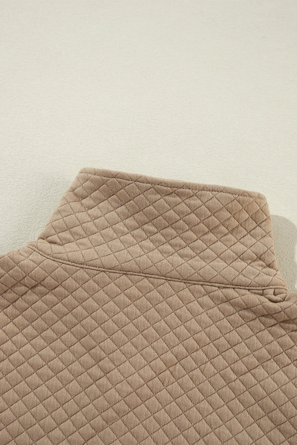 Pale Khaki Solid Half Zipper Quilted Pullover Sweatshirt