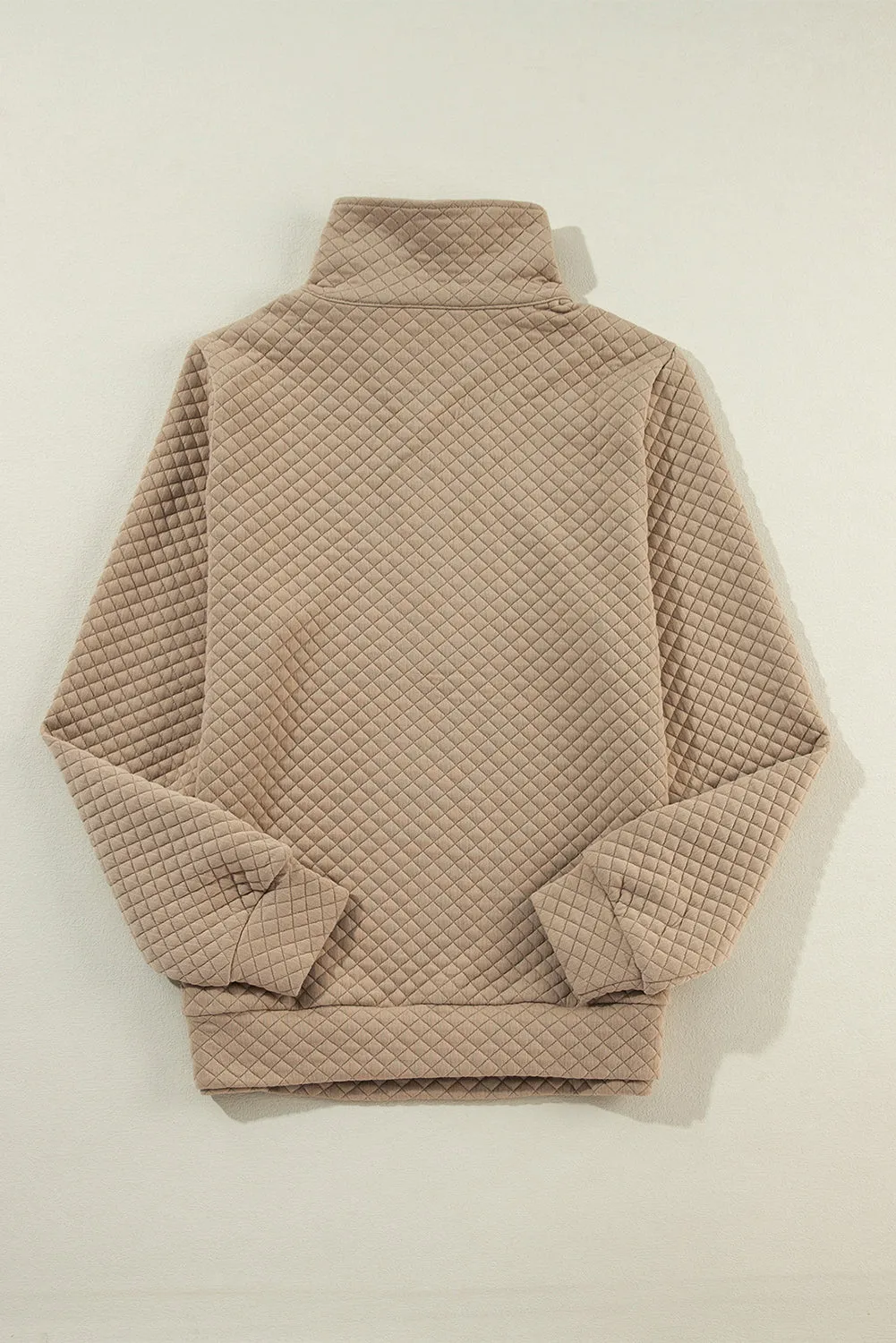 Pale Khaki Solid Half Zipper Quilted Pullover Sweatshirt