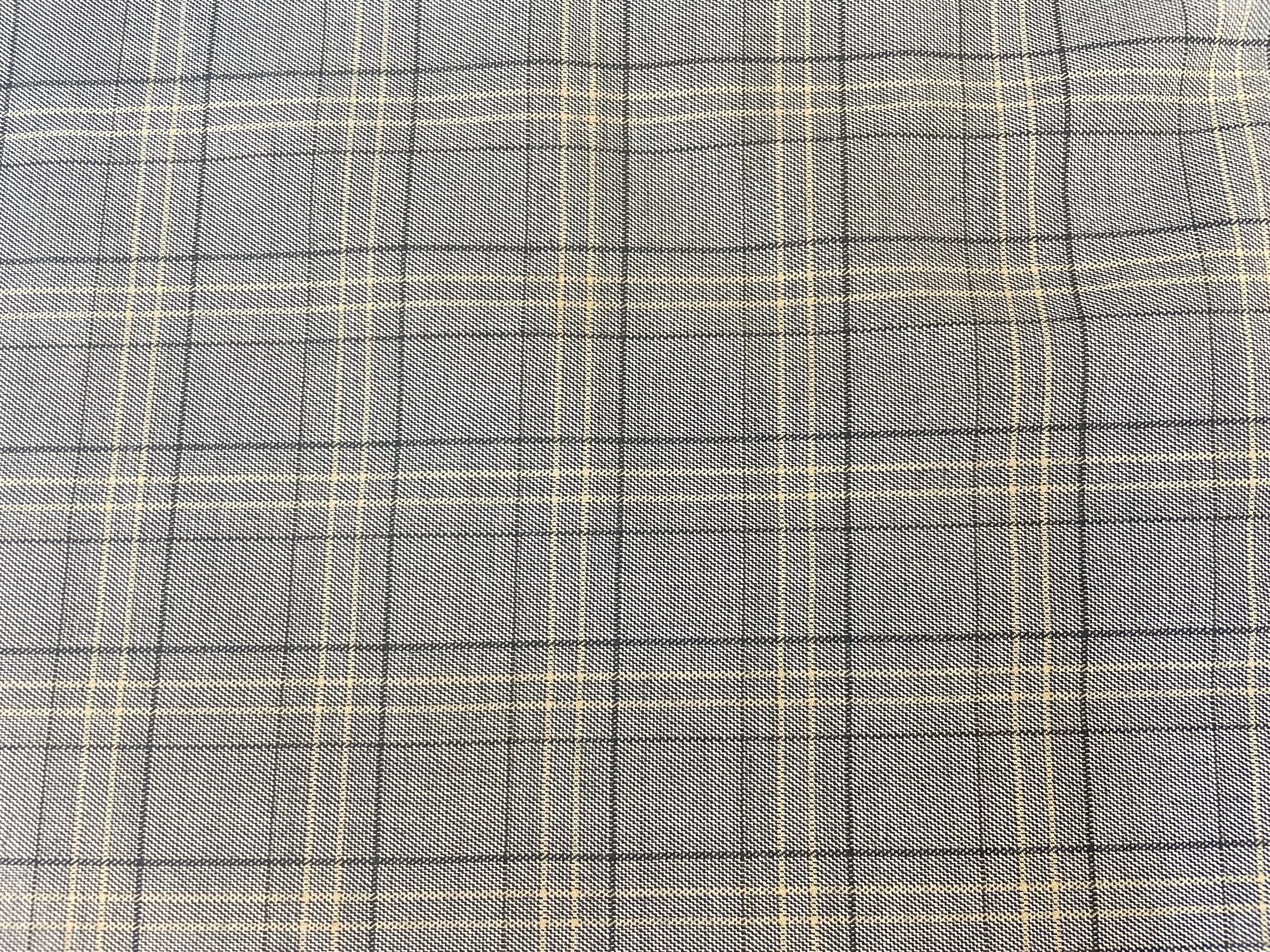 Plaid Twill Tropical Wool Suiting - Grey & Mustard Yellow