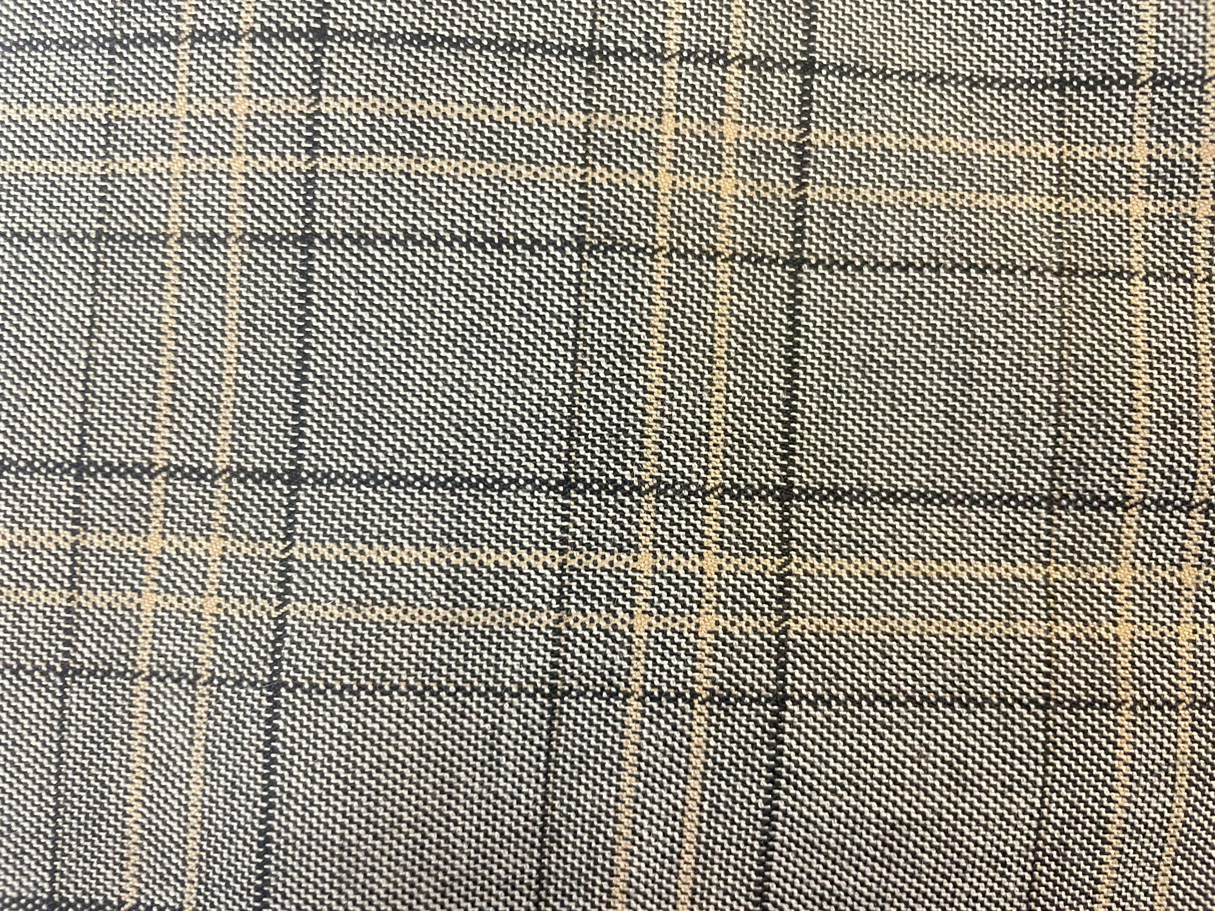 Plaid Twill Tropical Wool Suiting - Grey & Mustard Yellow