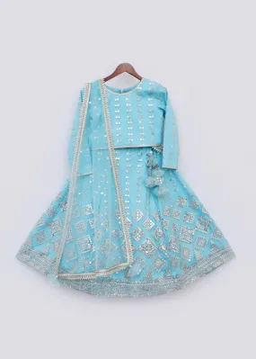 Pre-Order:  Blue Embroidery Lehenga Choli Set