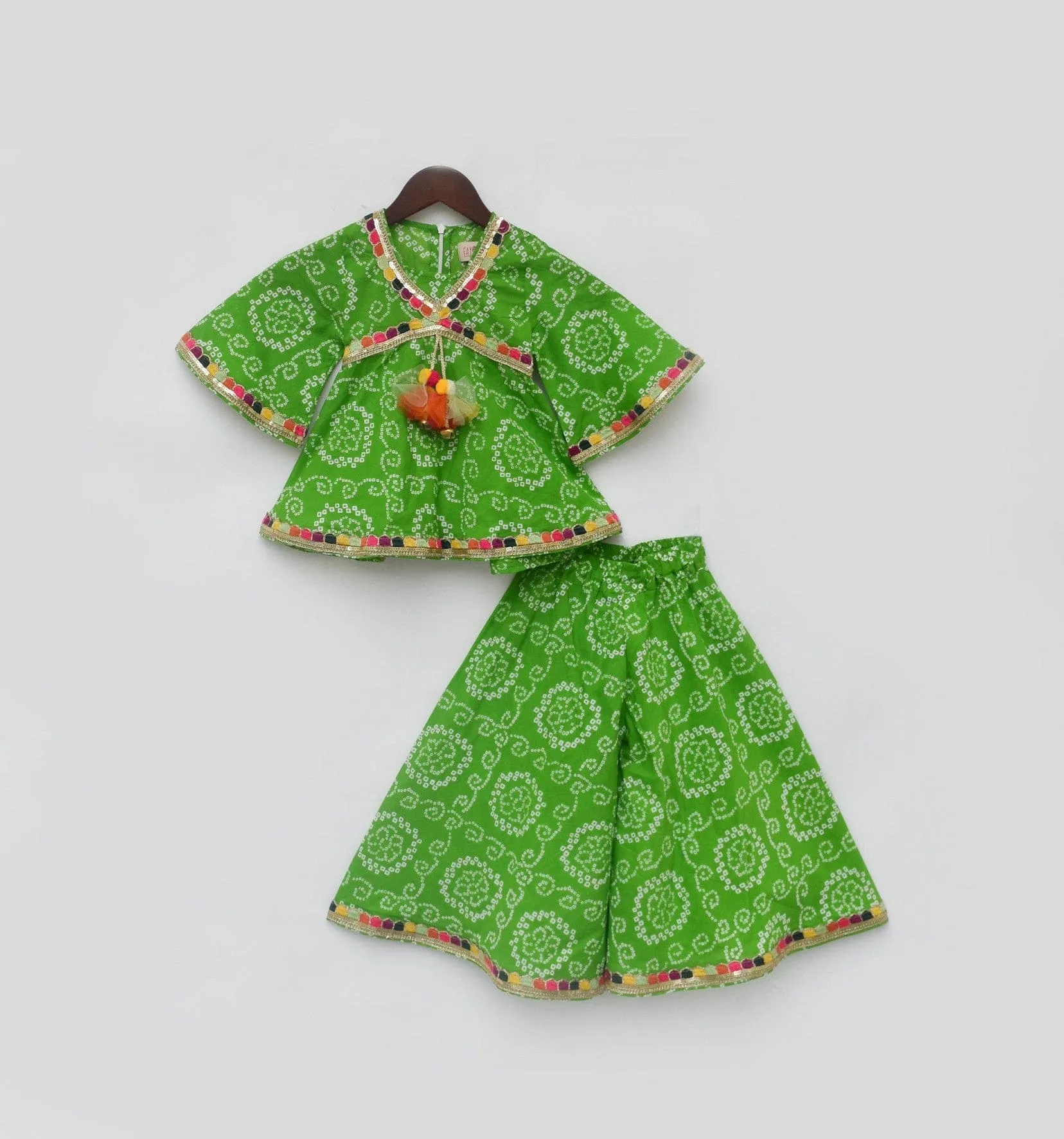 Pre Order: Green Bandhaj Kurti Sharara