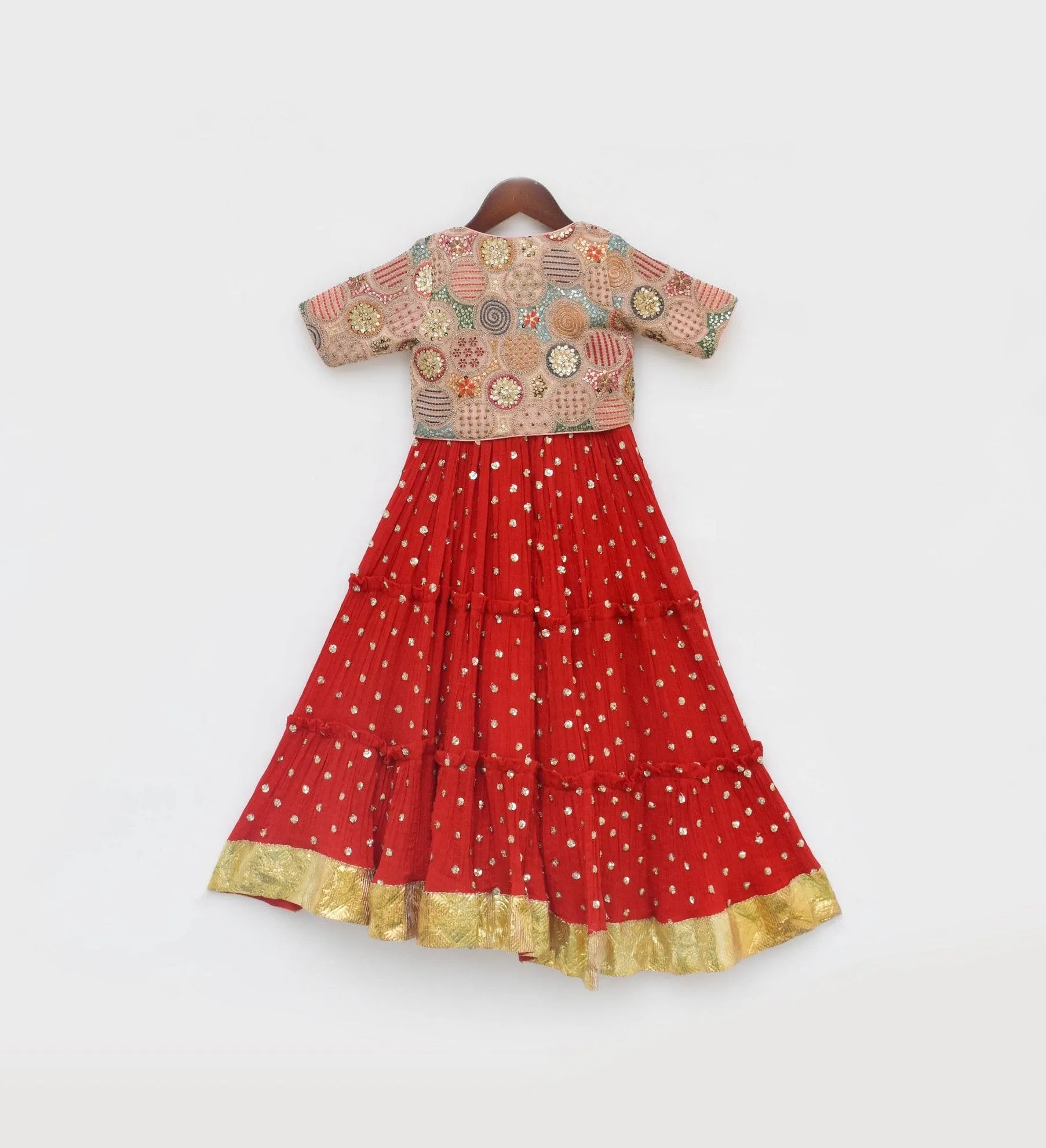 Pre Order: Red Crinkle Anarkali with Jacket