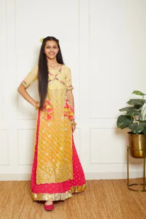 Pre Order: Yellow Bandhaj Kurti with Crinkle Skirt