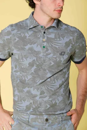 Print men's polo  in piquet with Hawaii floreal pattern  regular