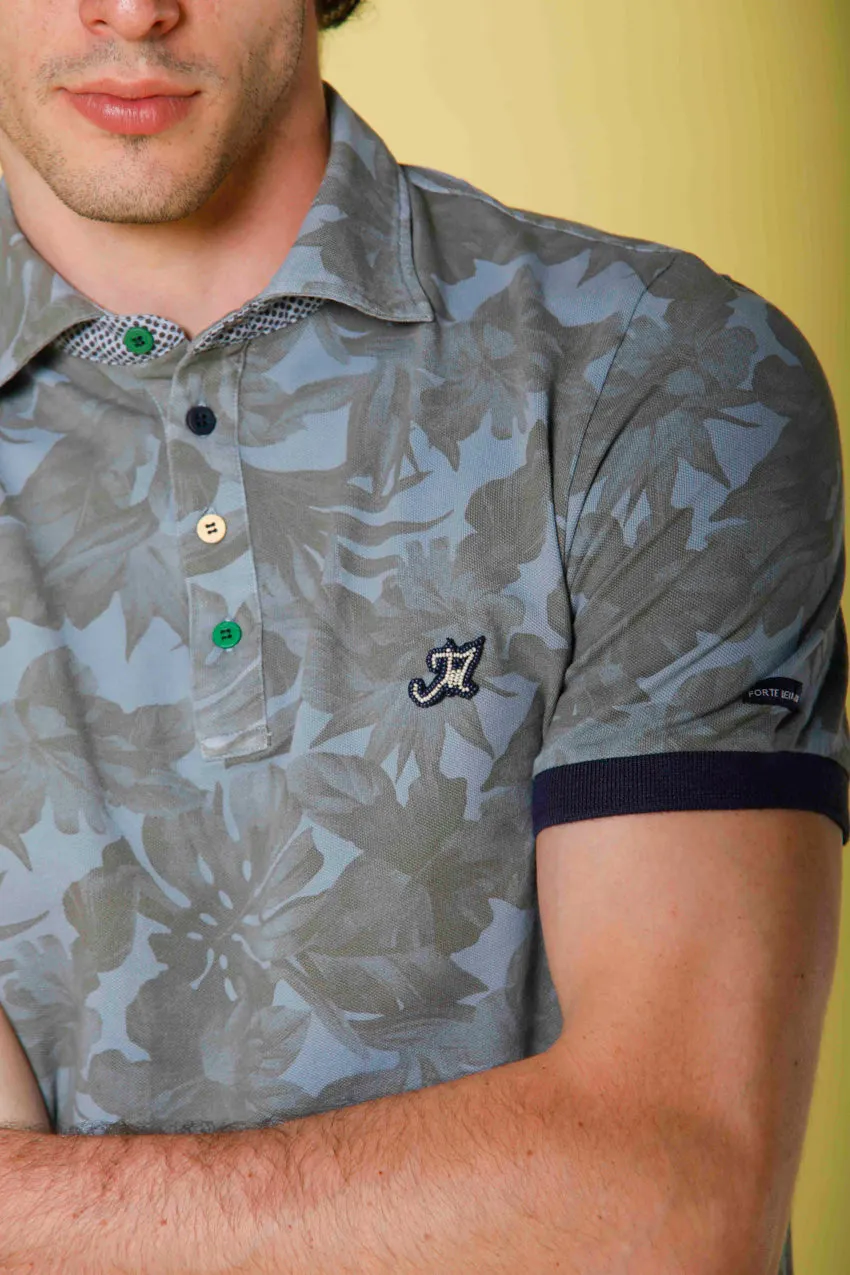 Print men's polo  in piquet with Hawaii floreal pattern  regular