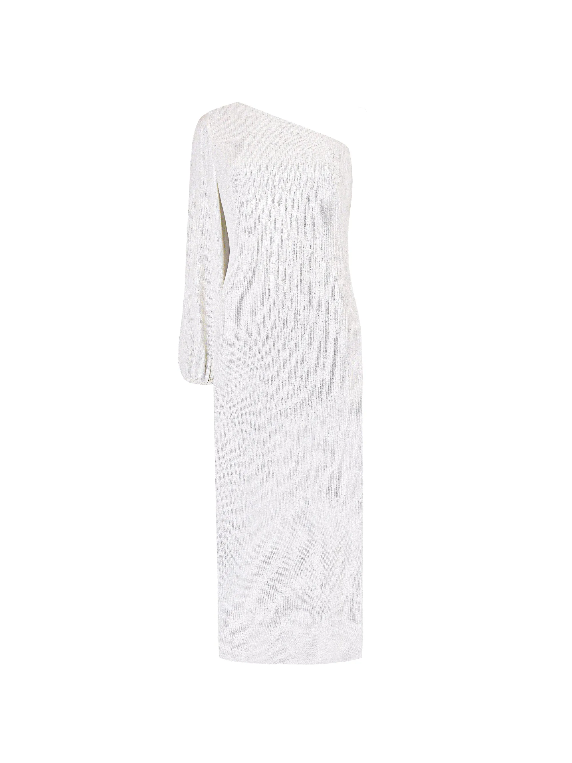 Selena White Sequin One Shoulder Midi Dress