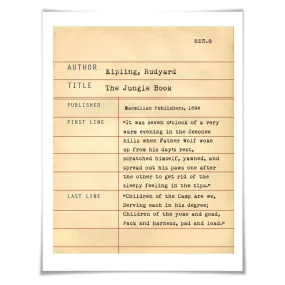 The Jungle Book Rudyard Kipling. Literary Art Print. 5 Sizes. Library Card. Book Lovers Gift. Literature