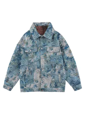 Thesupermade Oil Painting Jacquard Flower Denim Jacket -1286