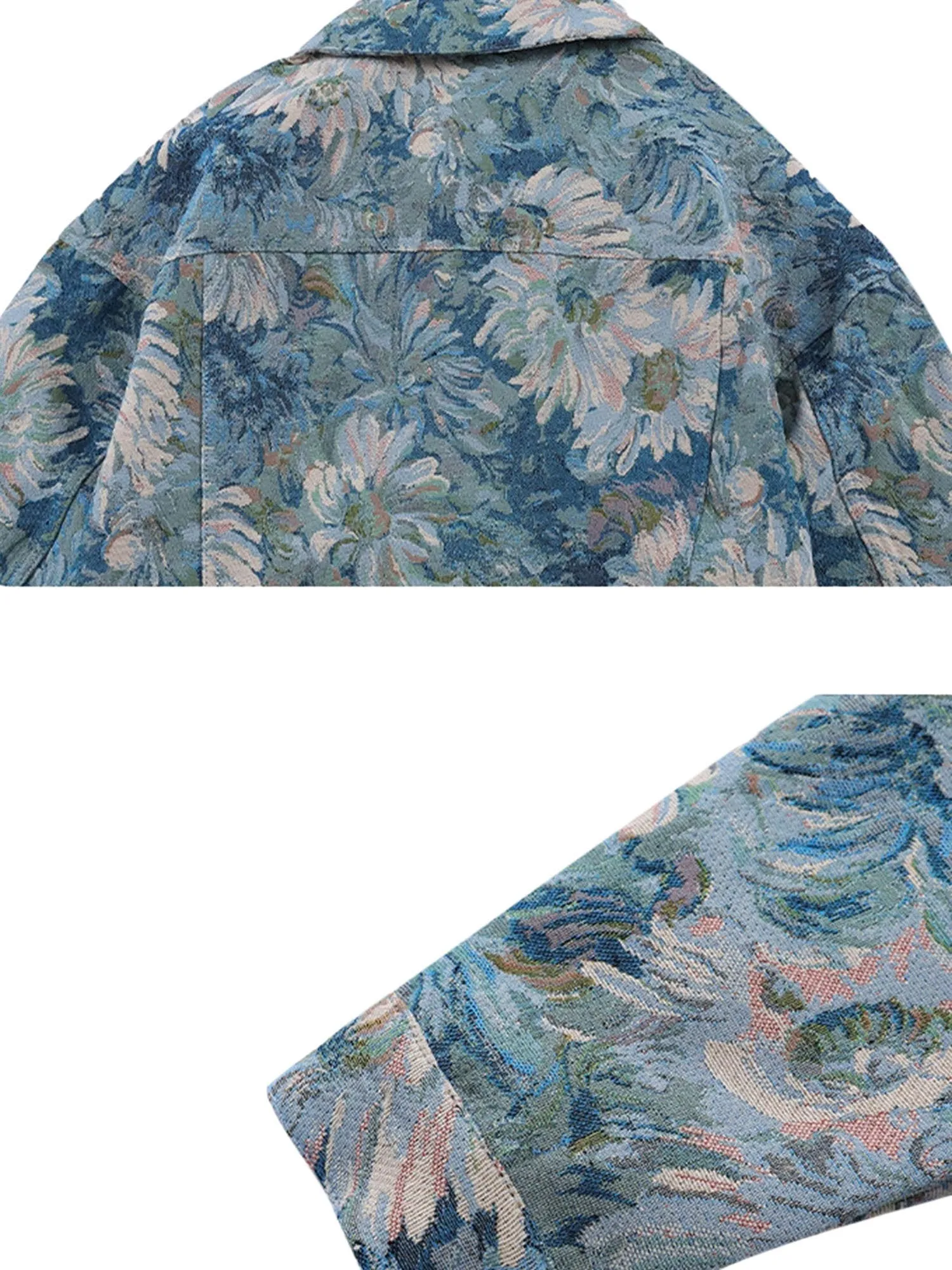 Thesupermade Oil Painting Jacquard Flower Denim Jacket -1286