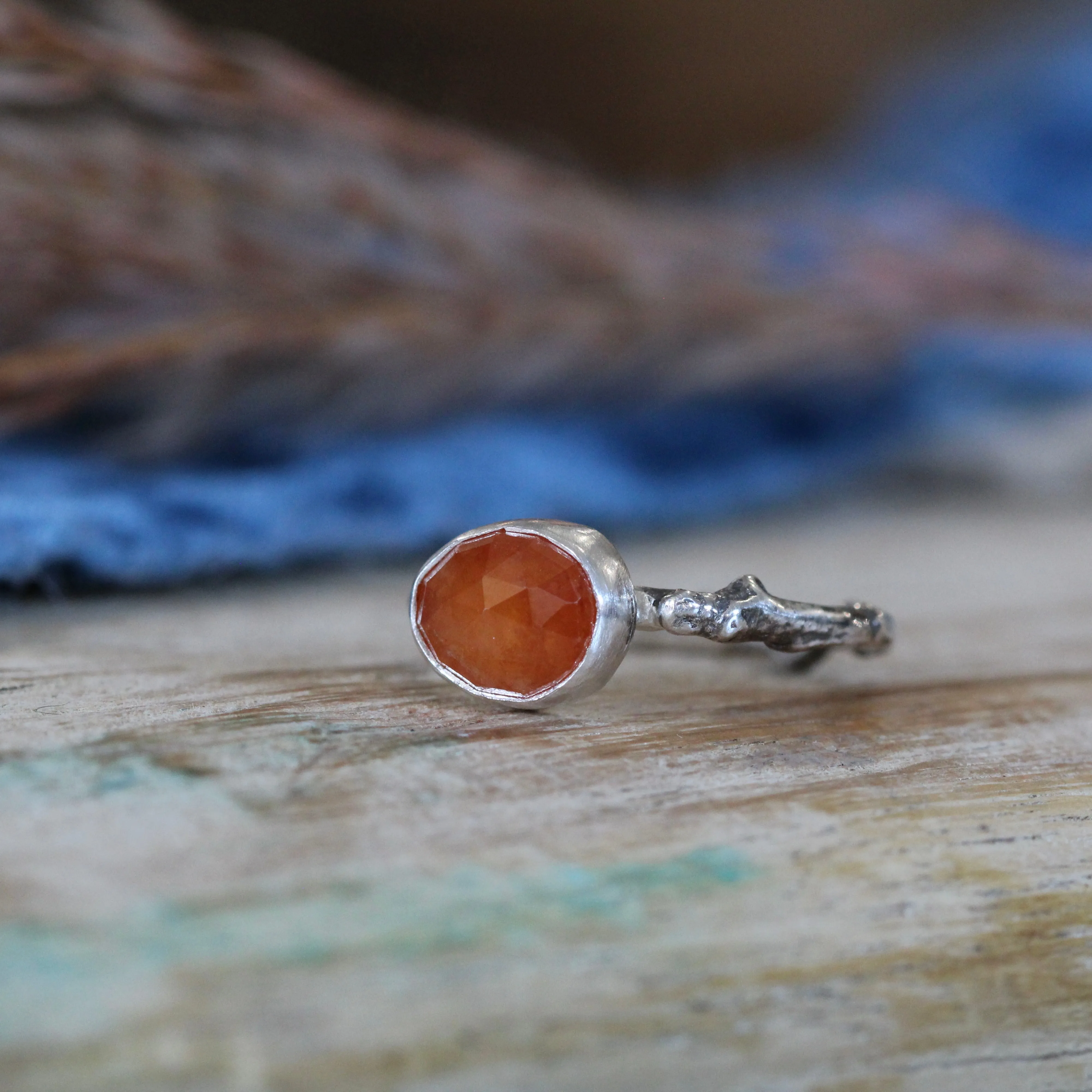 Wanderer Ring Orange Sapphire and sterling silver cast branch