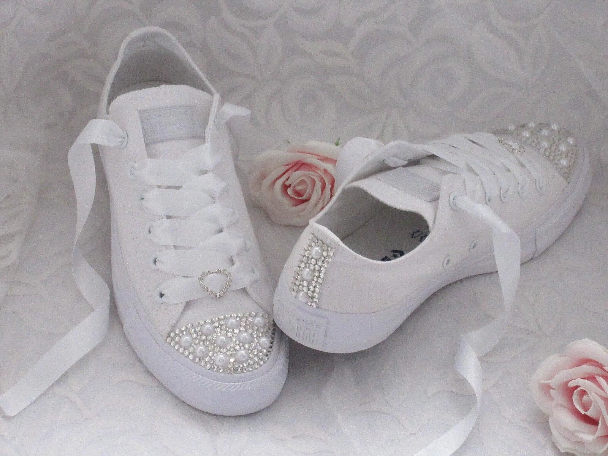 Wedding Bridal Custom Crystal / Pearl  Converse -  Custom Bling Sneakers Trainers - Wedding Sneakers