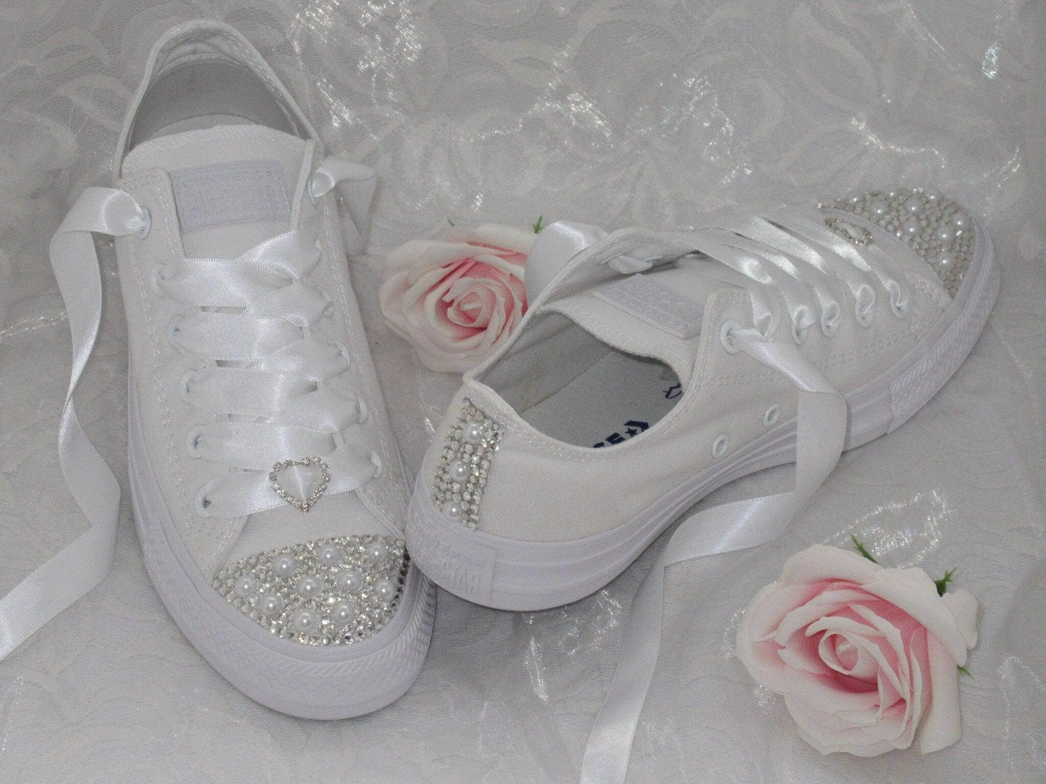 Wedding Bridal Custom Crystal / Pearl  Converse -  Custom Bling Sneakers Trainers - Wedding Sneakers