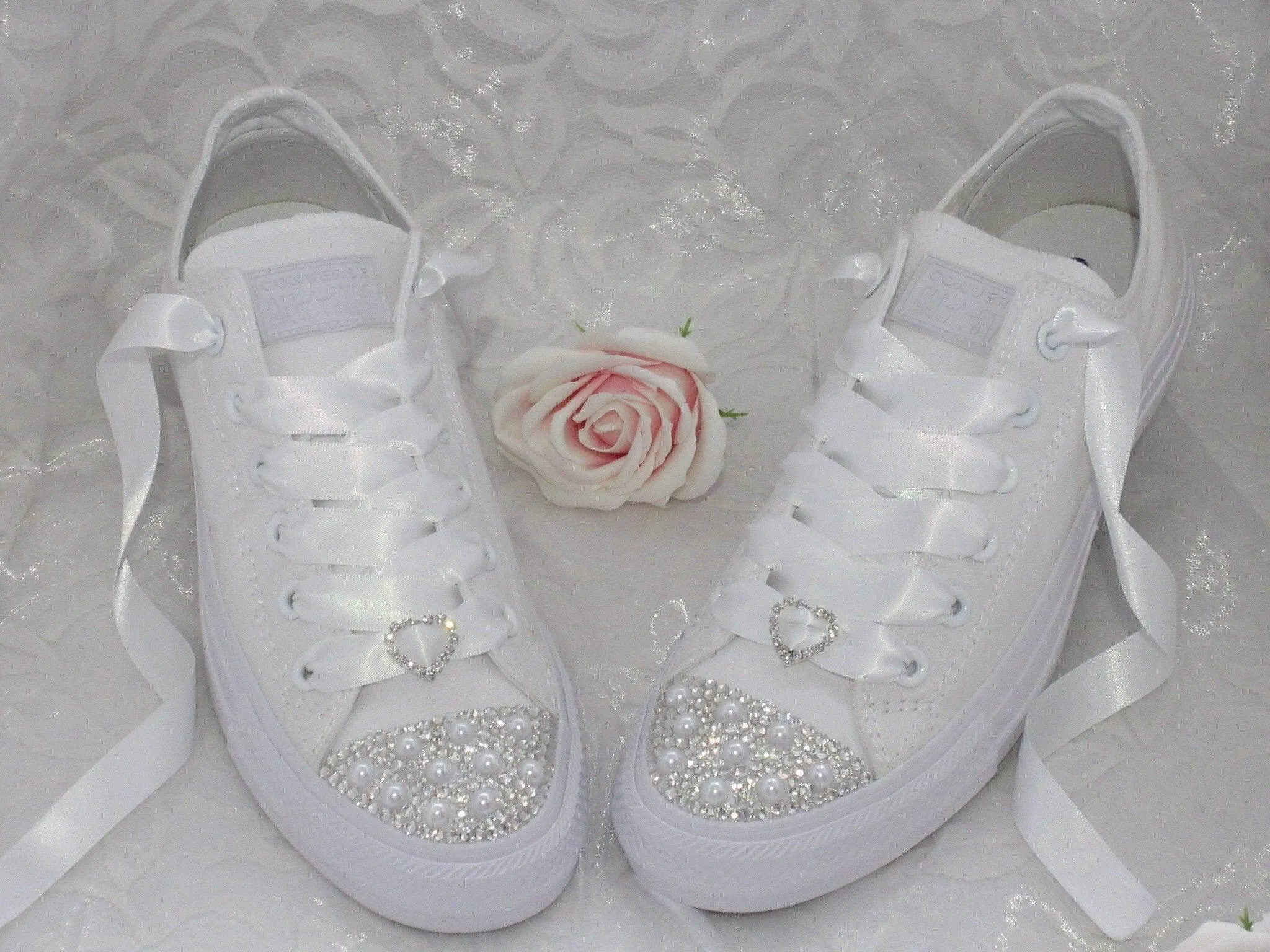 Wedding Bridal Custom Crystal / Pearl  Converse -  Custom Bling Sneakers Trainers - Wedding Sneakers