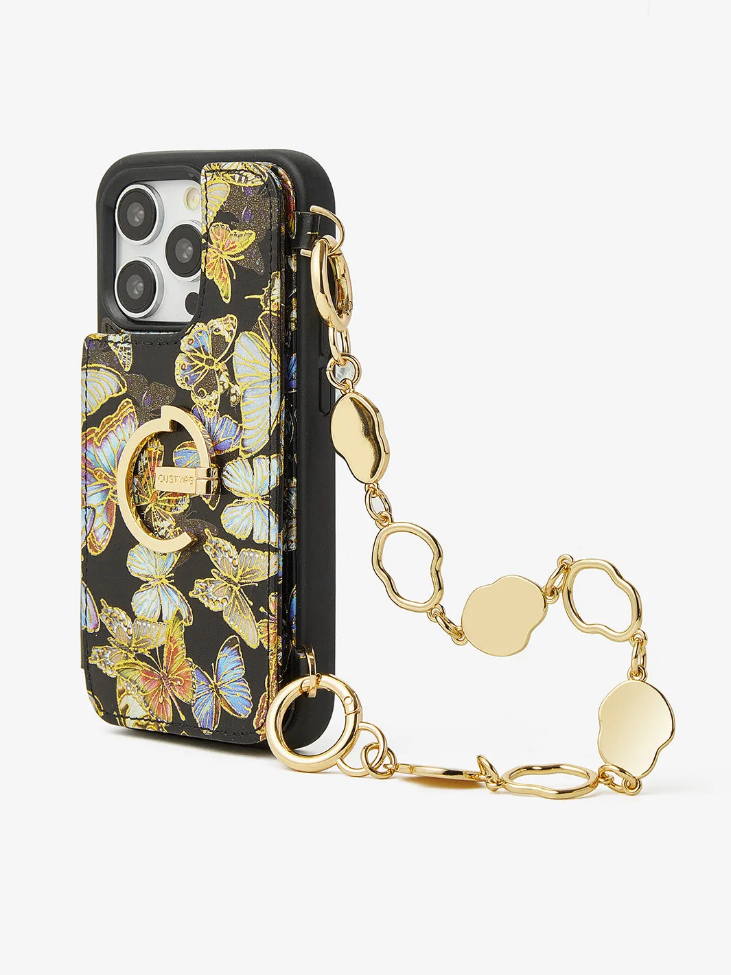 WristFit- Irregular Ring Metal Wrist Strap Phone Case -Butterfly